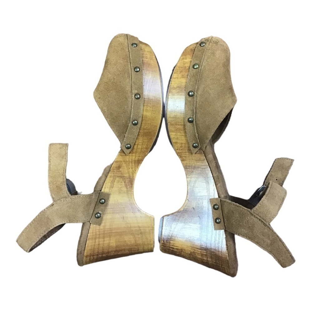 House Of Harlow 1960 Cherub Suede Studded Leather Y2K Wood Heeled Clogs Size 10 - Picture 3 of 8
